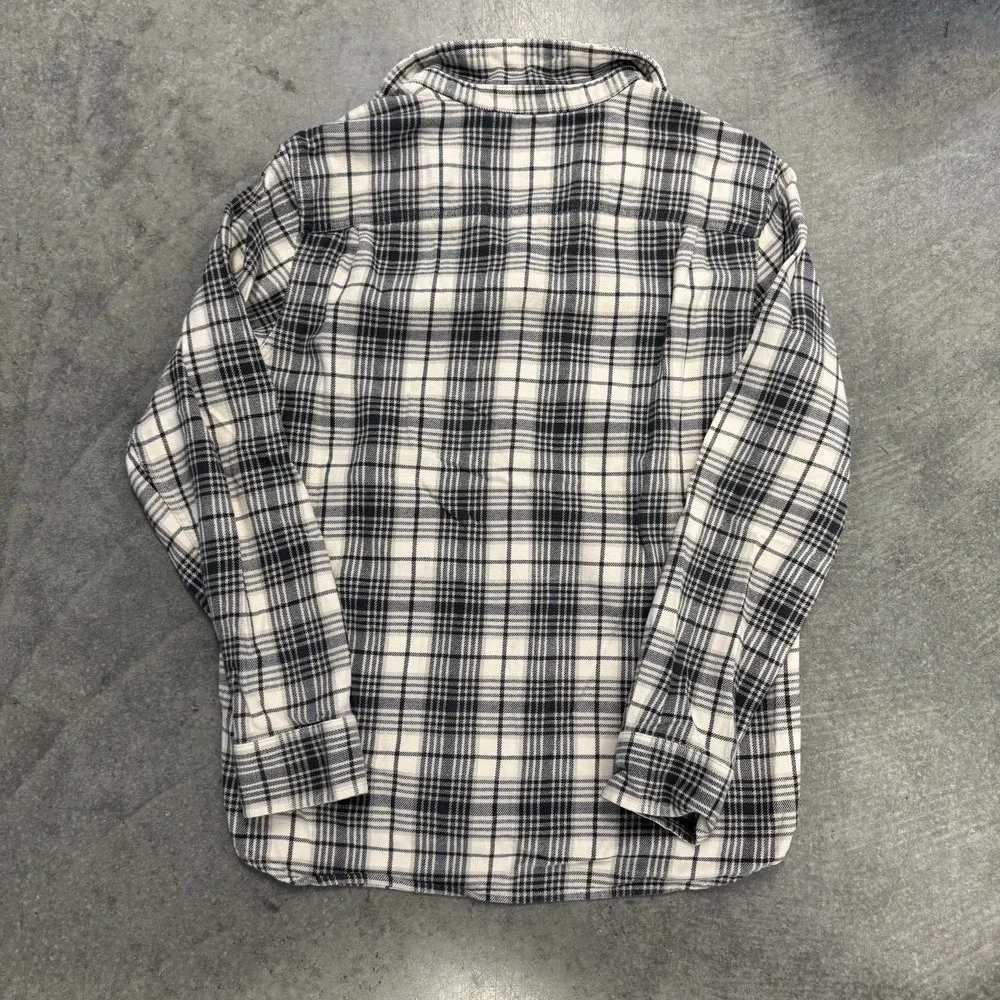 EUC The North Face Black White Gray Plaid Flannel Button Front Casual Shirt Sz L